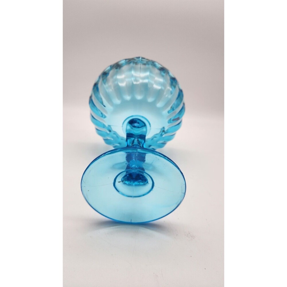 Vintage Indiana Glass Aqua Blue Lotus Shape Compote Candy Dish Art Deco - Picture 8 of 9